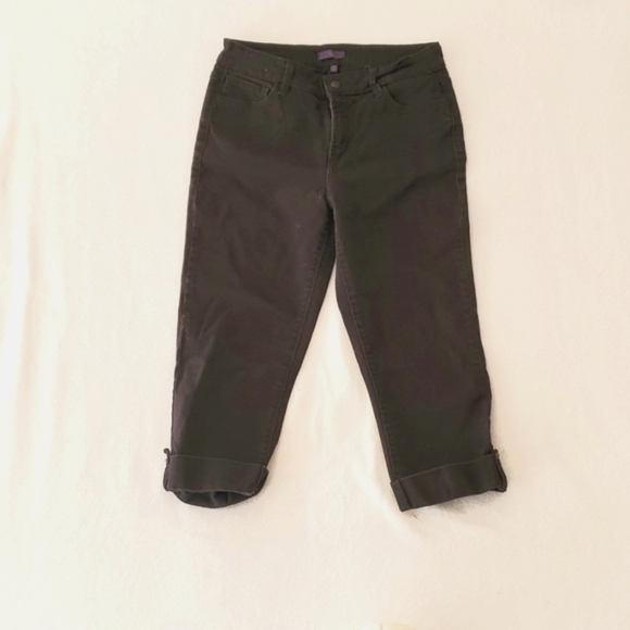 NYDJ Stretch Capri Jeans Rhinestone Button Cuff Sz 10 - Picture 1 of 8